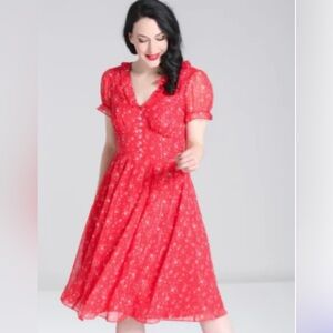 NWOT Hell Bunny Cassiopeia Red Floral Midi Dress